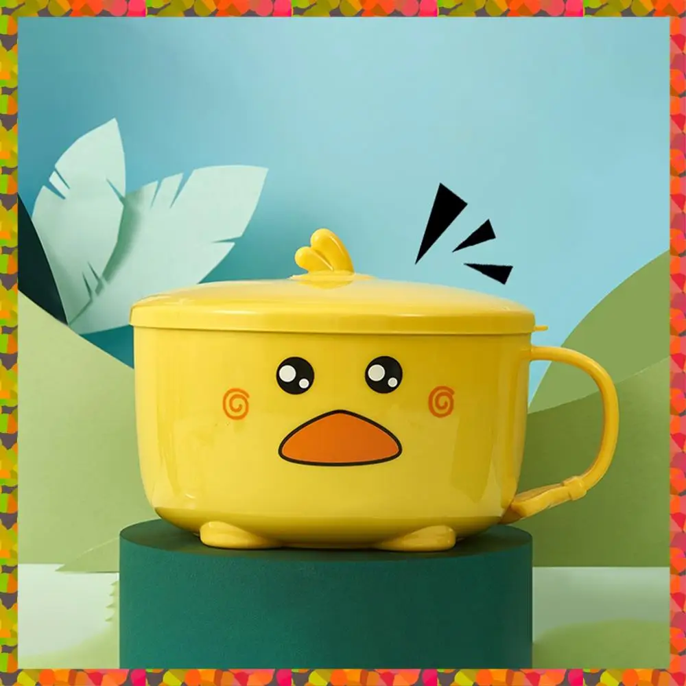 

Акция! Мыска для лапши «Утка Рамен» с крышкой, милая кухонная чаша из нержавеющей стали с фруктами, рисовым супом быстрого приготовления, двухслойная миска, посуда