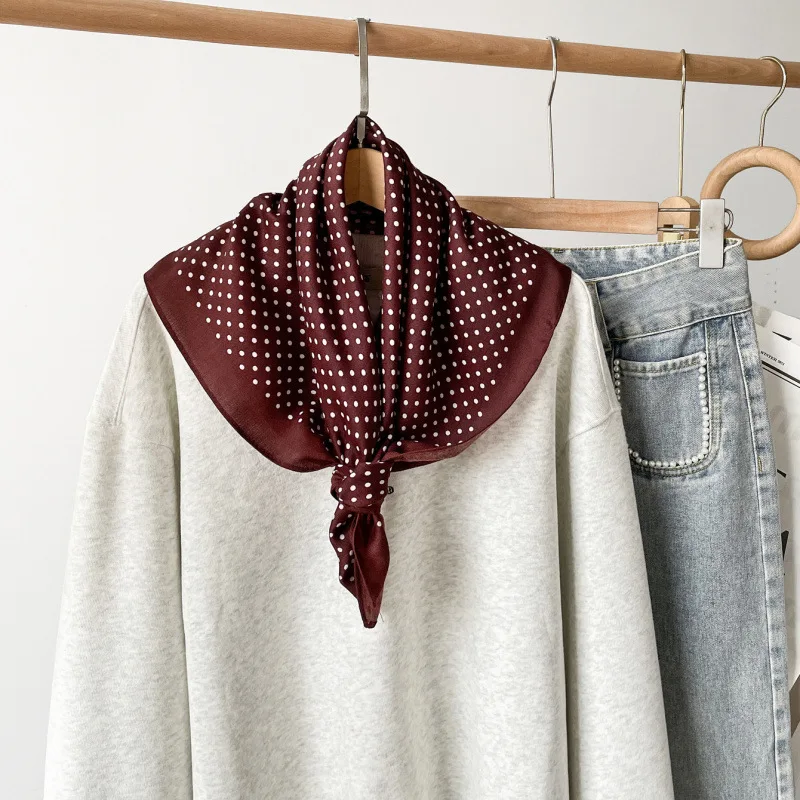 Burgundy Scarf Polka Dot 68*68cm Vintage Silk Square Scarf Women Warm Chic Wrap