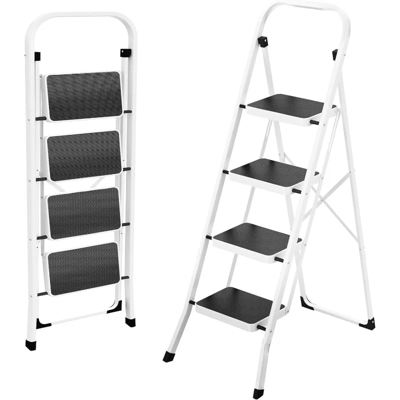 

Step Ladder 4 Step Folding Ladder, Lightweight Portable Stepladder with Anti-Slip Pedal, Ladders with Convenient Handrails