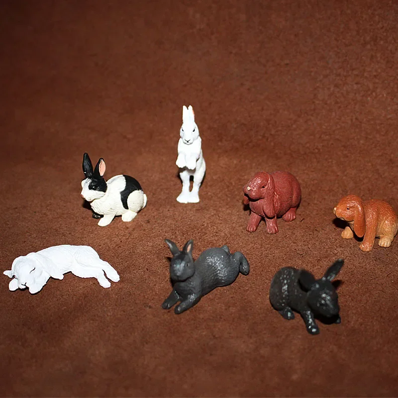 Wild Animal Rabbit Model Sitting Lying Down Black White Bunny Moss Miniatures Decor Action Figures Figurines Toys Fairy Garden