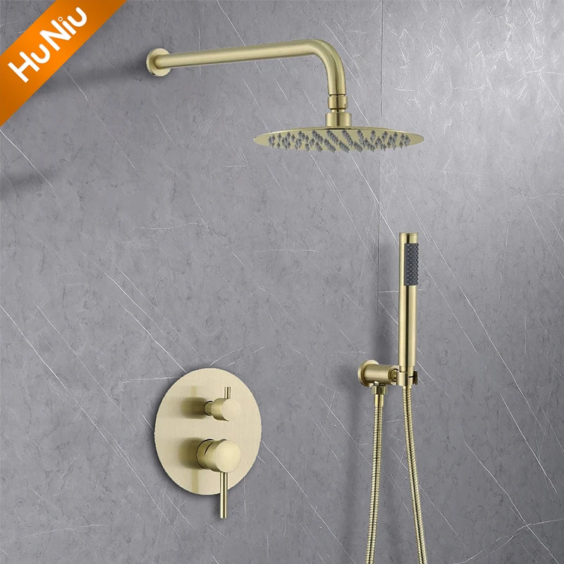 

HuNiu Concealed Bathroom Shower System Set Stainless Steel Brushed Shower Set Bath Shower Faucets Set Rainfall Shower Set Gold