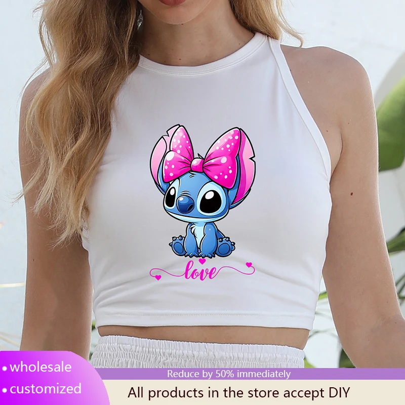 

Bowknot Design stitch anime tank top Sleeveless Streetwear Cool Girls customized Y2K Sexy Women's Crop Vest Disney Summer 2025