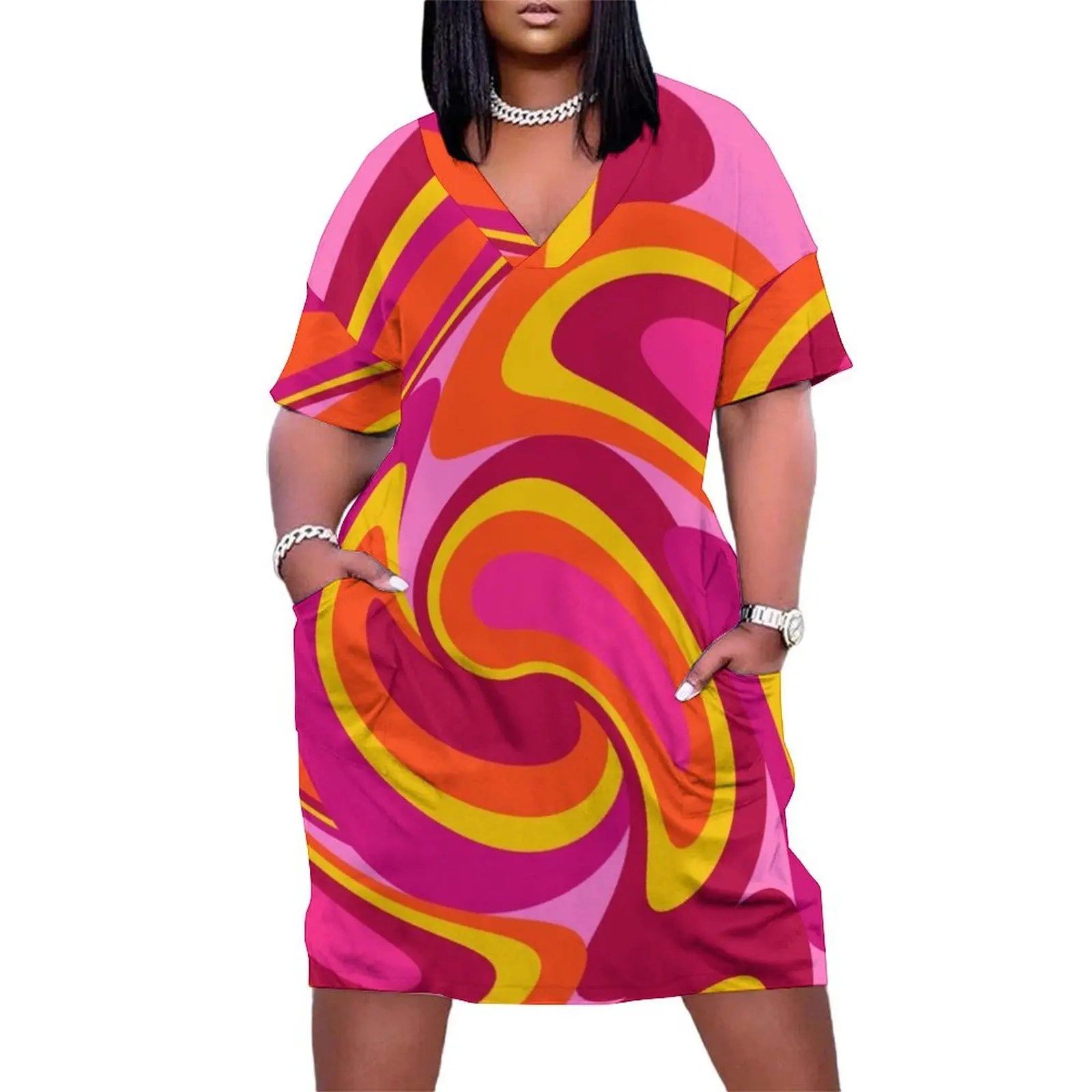 

Mid Century Modern Retro Design Loose Pocket Dress Dance dresses Woman fashion Women dresses summer