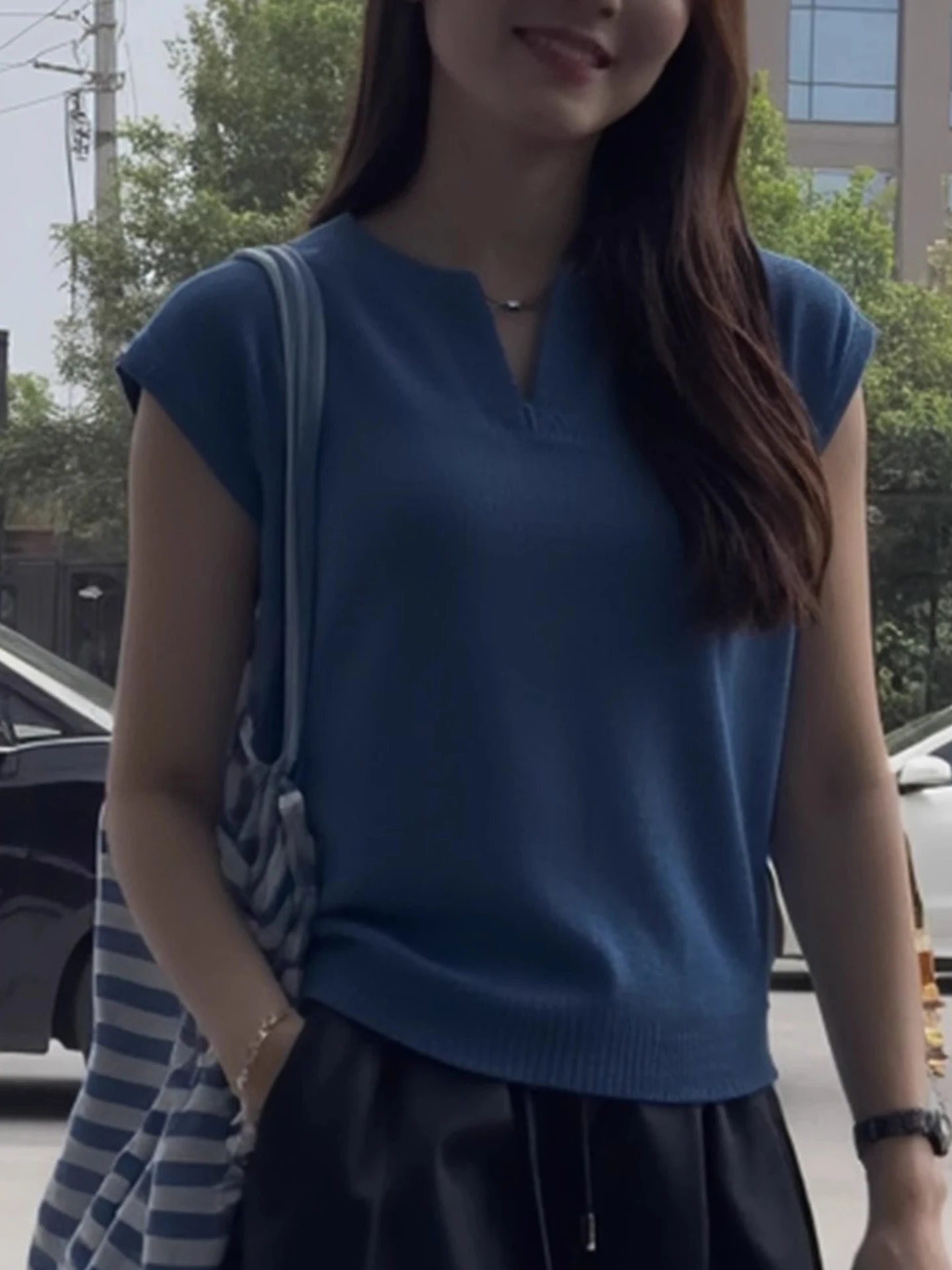 Loses Ice Silk ort Sve Strickoberteil, lässig, hoch, hautfreundlich, Lazy Sle, einzigartiges Sommer-T-Shirt für Damen, hochwertig, bequem