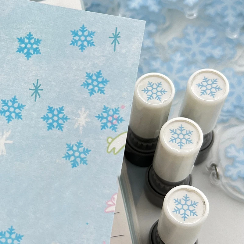 Blue Snowflake Seal Healing Winter Snow Scene Theme Kindergarten Kids Gift Praise Reward Self Inking Stamps Greeting Card