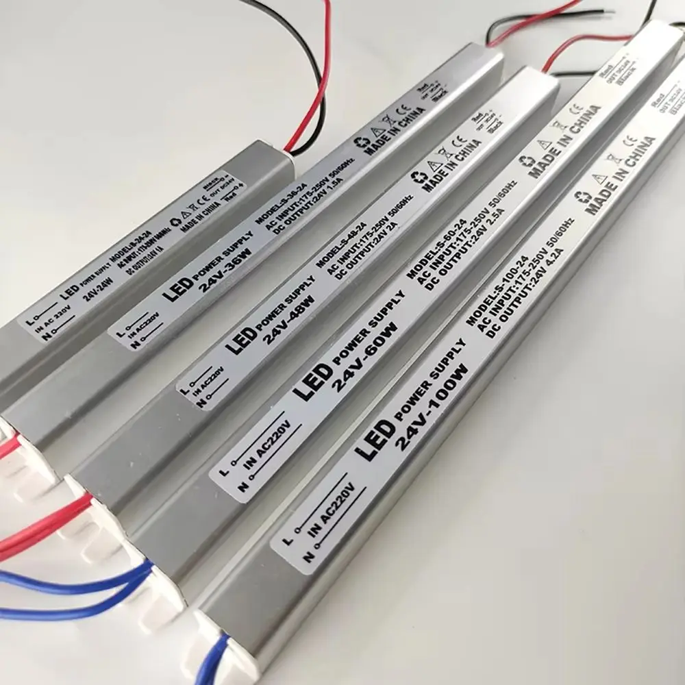 1Pcs 24W 36W 48W 60W 100W LED Driver Power Supply AC220V To DC 12V/24V Ultra Thin Switching LED Driver