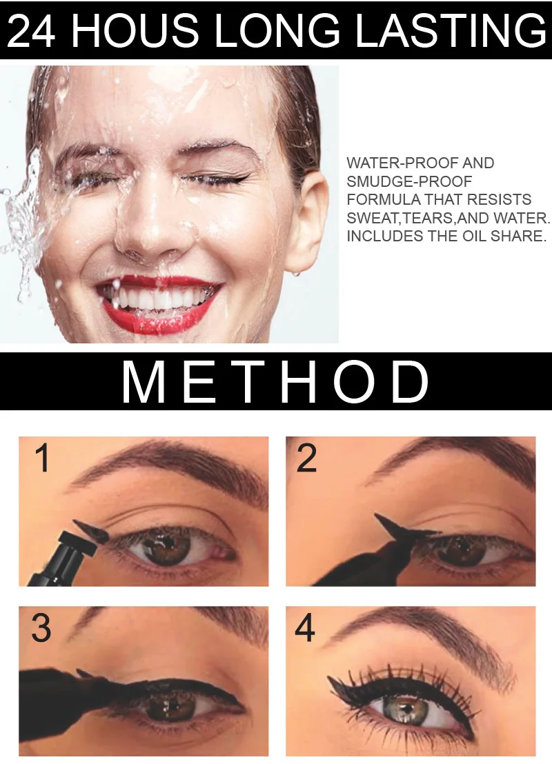 CmaaDU Big Seal Stamp Liquid Eyeliner Pen Waterproof Fast Dry Black Eye Liner Pencil with Eyeliner Cosmetic Double-ended Liner