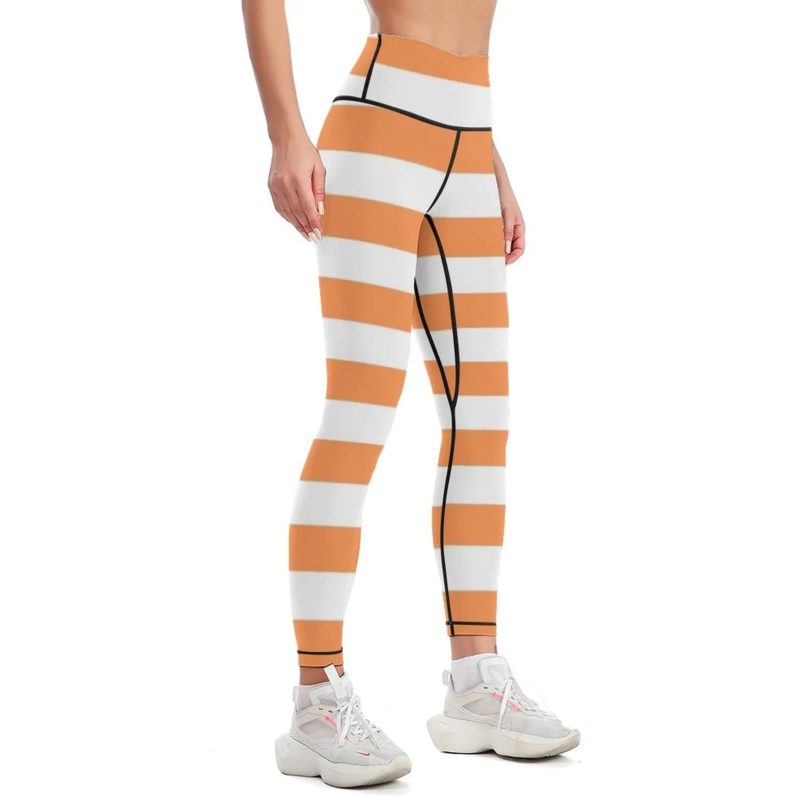 Horizontal Lines | Orange and White Leggings Women's sports pants Sports female Womens Leggings