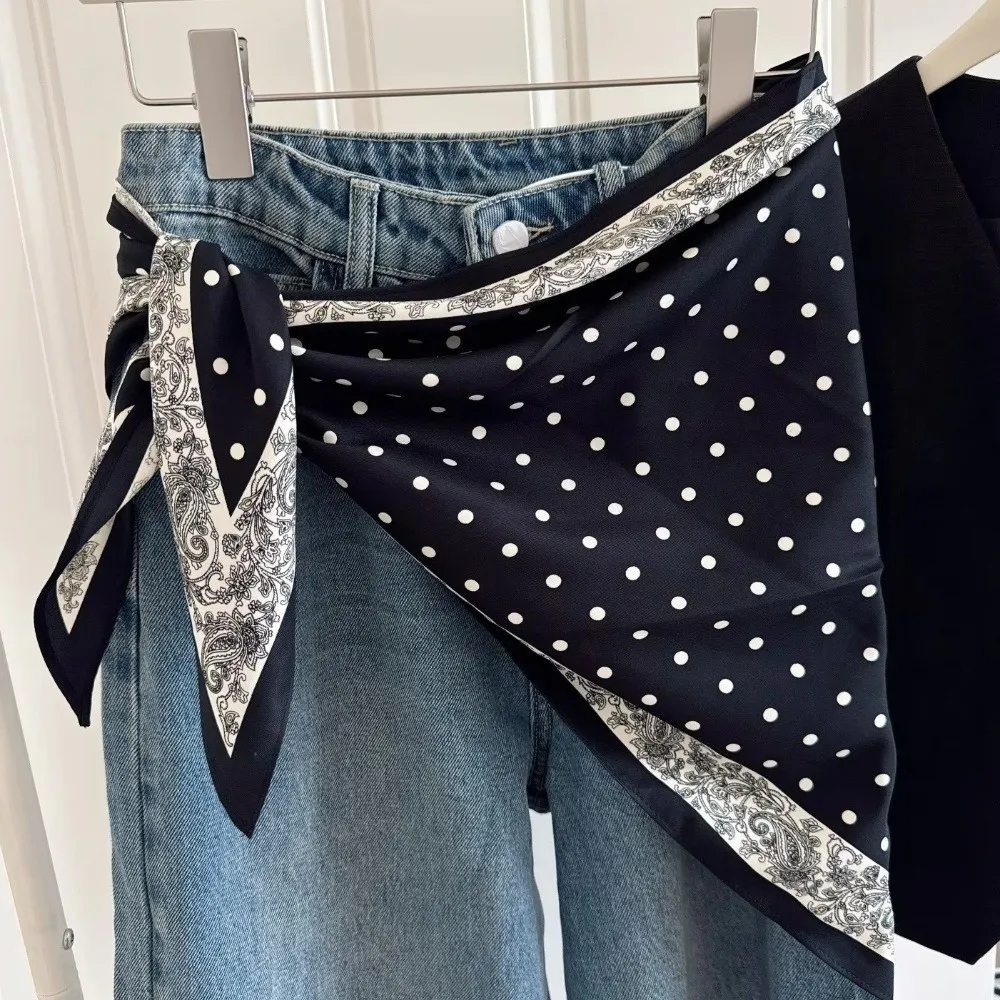 أنيقة متعددة الوظائف الأزهار مثلث وشاح مطابقة السراويل الحرير الساتان المرأة ربطة العنق حزام الخصر الصيف