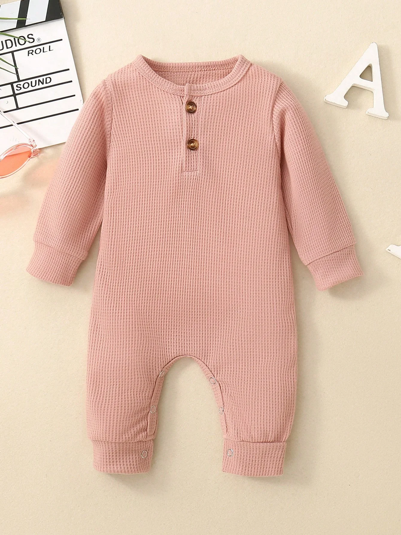 Unisex Baby Long Sleeve Onesie in Pure Color Herringbone Pattern Infant Toddler Clothing Easy-On Overalls for Little Ones