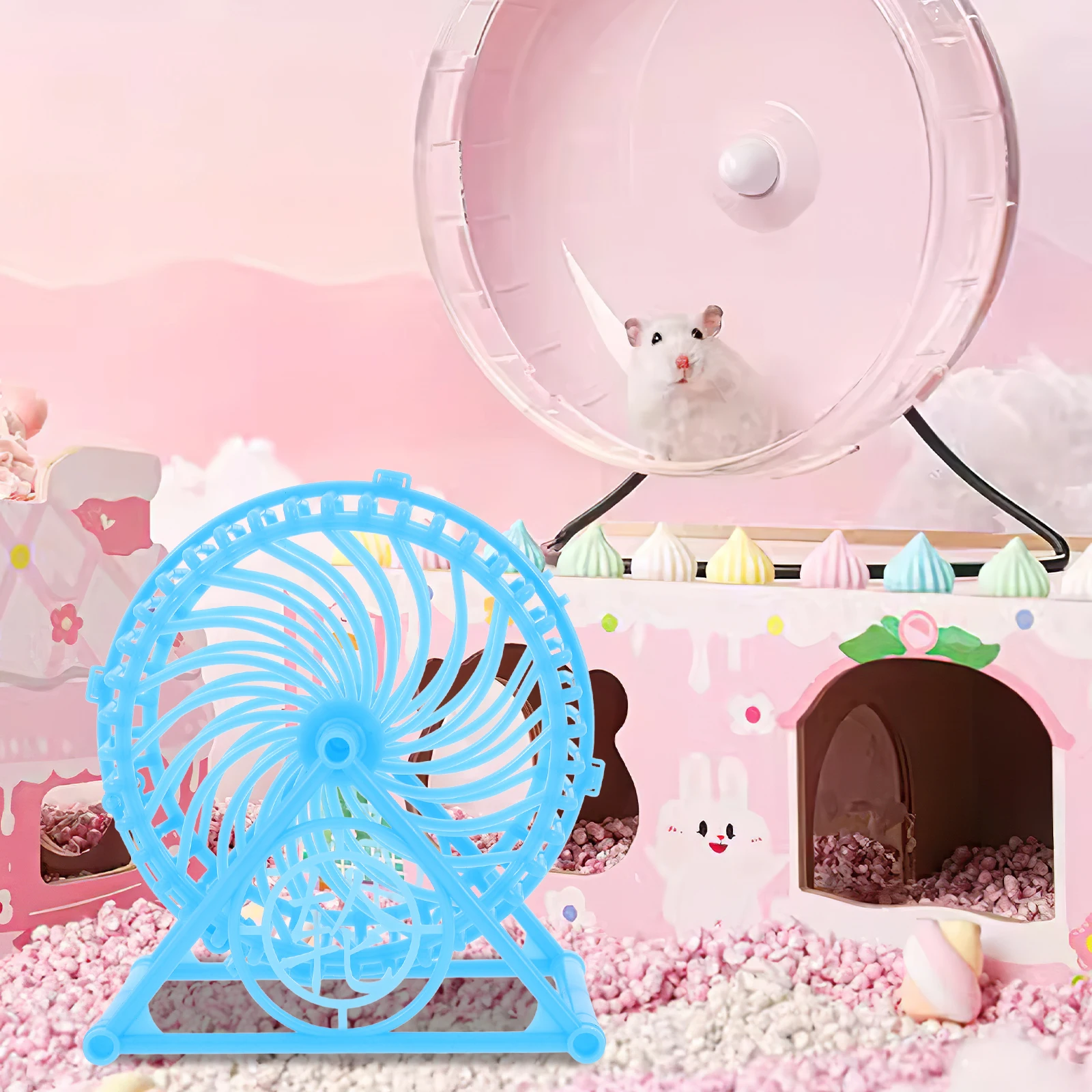 

Silent Hamster Running Anti-Foot-Stuck Secure Attachment Sky-Blue Exercise Wheel For Small Pets Plastic Mouse Rat Gerbil