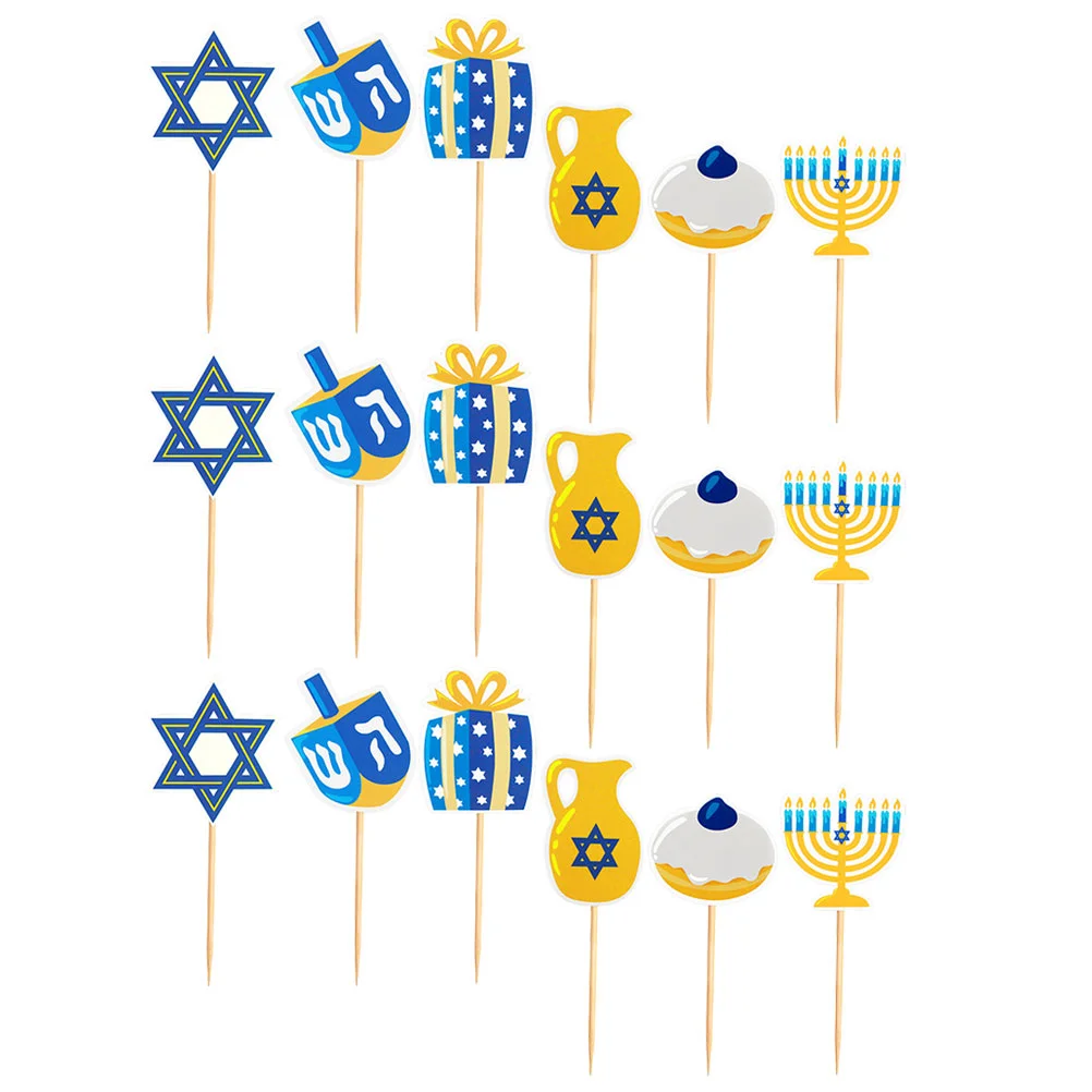 48 Pcs Hanukkah Cupcake Picks Insert Birthday Cakes Topper Paper Ornaments Decor