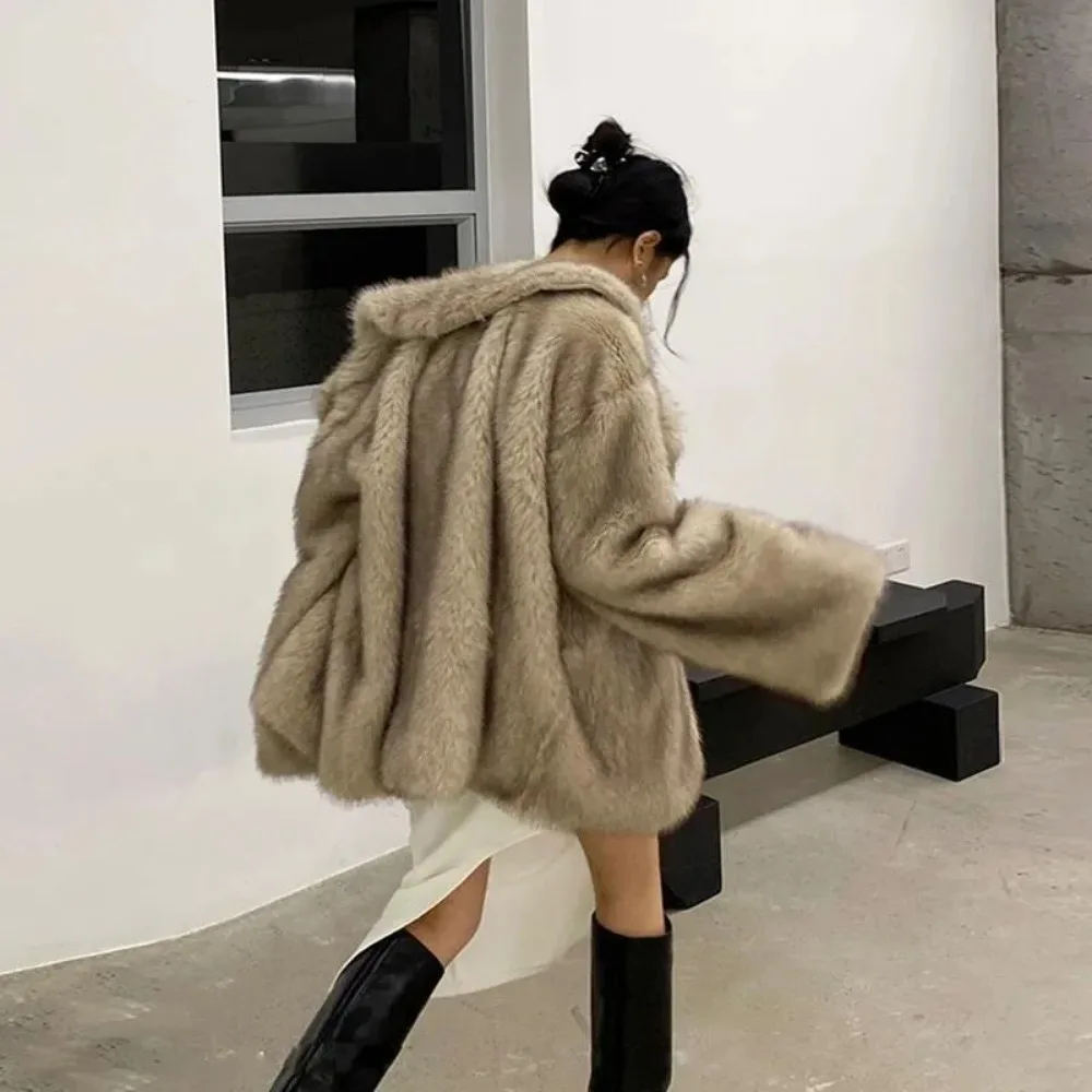 Winter Loose Casual Thick Warm Soft Faux Fur Coat Women Luxury Furry Fluffy Jacket Korean Fashion outerwear streetwear