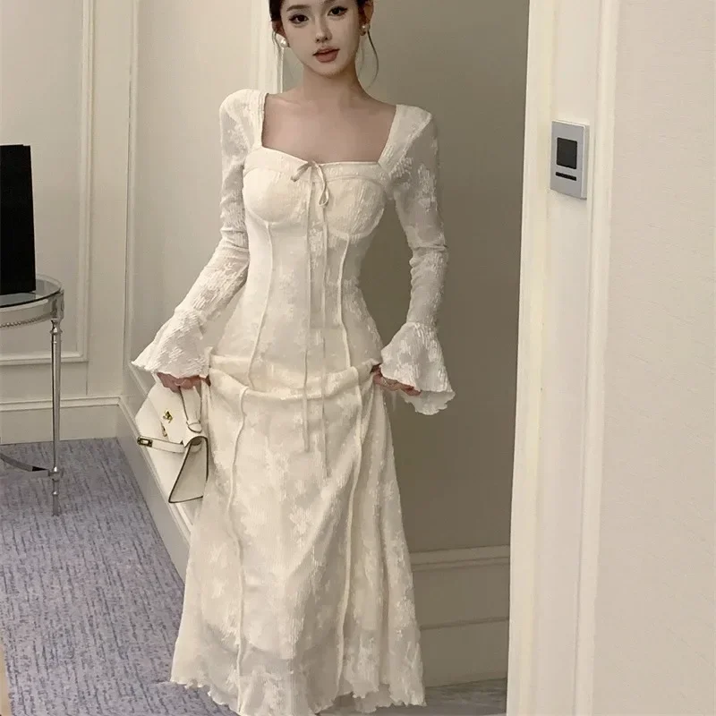 Vintage mujer moda nuevo Chic Vestido de graduación coreano elegante A-Line sólido fiesta cumpleaños ropa femenina una pieza Vestido largo