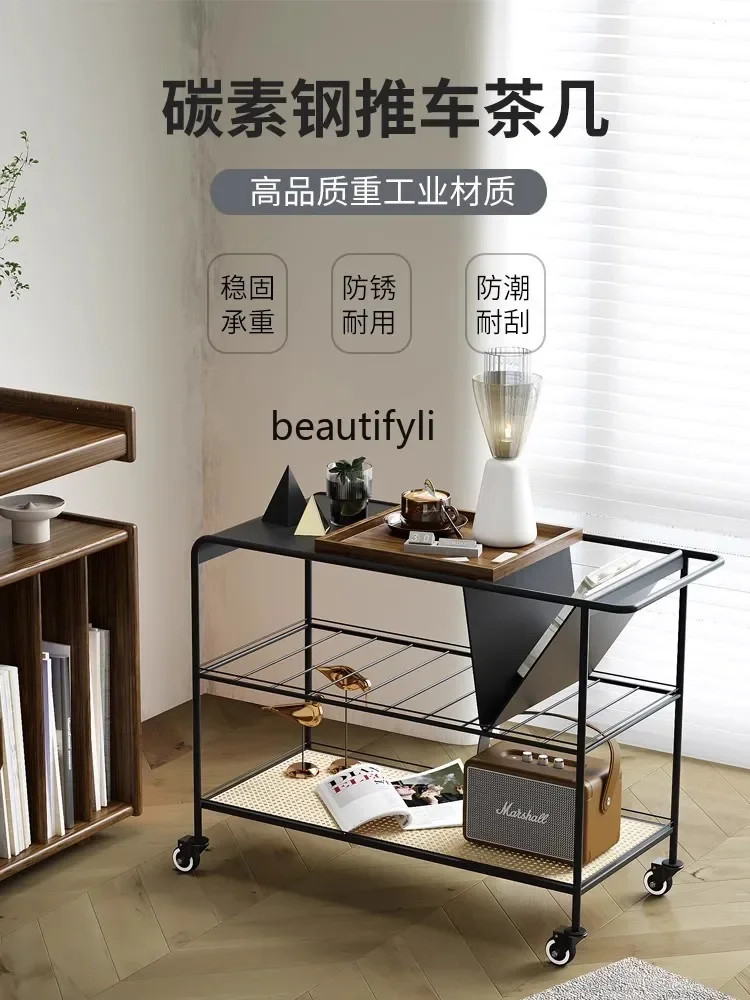 E153 Medieval style sofa side few modern simple trolley movable light luxury bedside table living room tea cart
