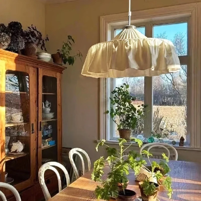 

American Retro Wabi Sabi Fabric White Pendant Lamp Living Dining Bedroom B&B Home Decor Cloth Droplight Indoor Lighting Fixtures