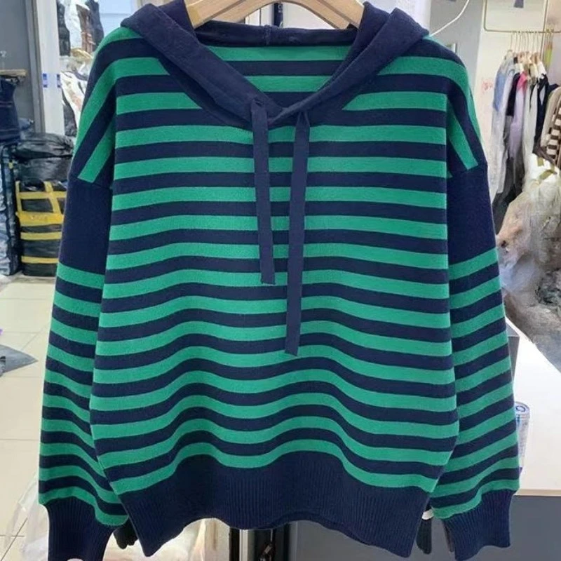 2000s Subculture Loose Hooded Sweatshirt Y2k Harajuku Vintage Casual Striped Pullovers Hoodies American Streetwear Jumpers Chic