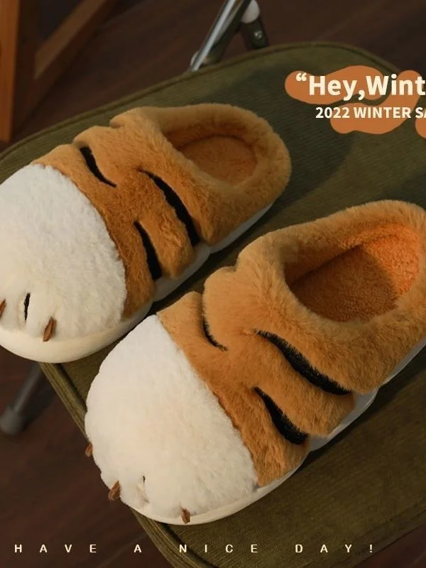 Online Red Slippers Female Winter Cartoon Cute Indoor Home Couple Student Dormitory Non slip Warm Cotton Slippers Male