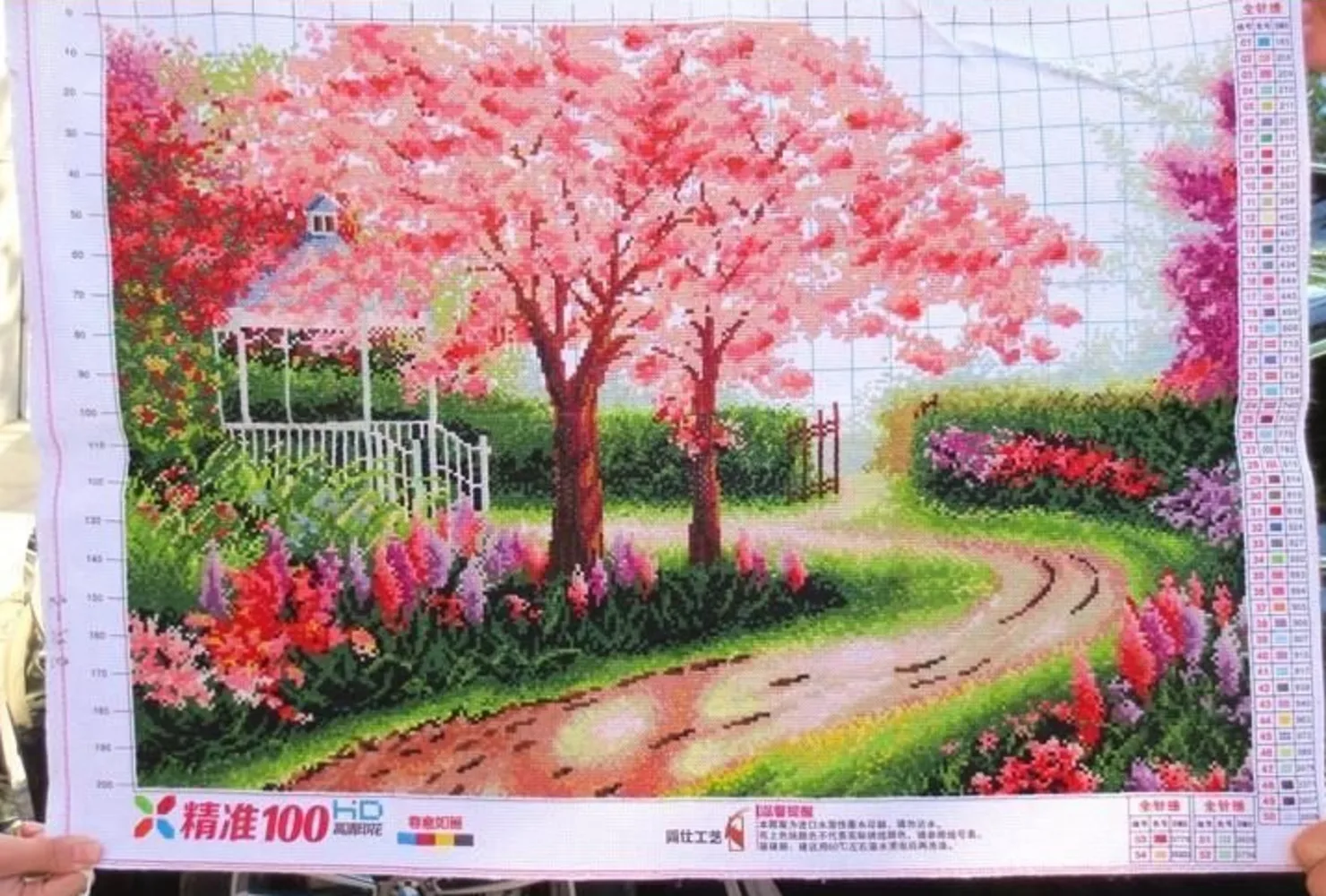 New handmade cross stitch finished product with picturesque spring atmosphere, dreamy home, living room, landscape painting,