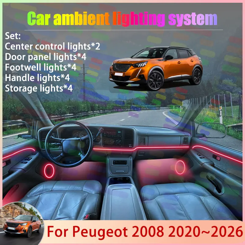 

Для Peugeot 2008 P24 MK2 2020 ~ 2026 2021 2022 2023 2/18 в 1 автомобильный атмосферный светильник RGB абажур ансамбль стример атмосферный набор