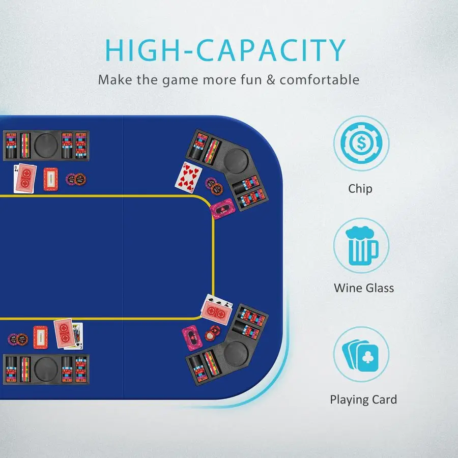 Tappetino da gioco da tavolo in gomma antiscivolo portatile pieghevole da 79 x 36 pollici per 8 giocatori Texas Poker Card con portabicchieri e Carr
