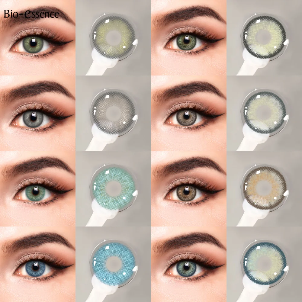 Bio-essence 2 Stück Farbige Kontaktlinsen für Augen Blaue Linsen Graue Augenlinsen Grüne Augenkontaktlinsen Kosmetische Make-up-Kontaktlinsen Jahreslinsen