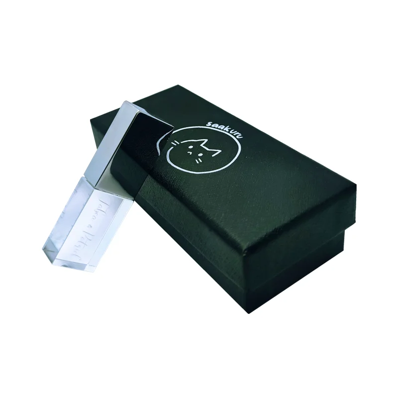 Бесплатная индивидуальная цветная печать логотипа, серебристый металлический кристалл, флэш-накопитель USB2.0 и черная коробка, 4 ГБ, 8 ГБ, 16 ГБ, 32 ГБ, 64 ГБ, 128 ГБ