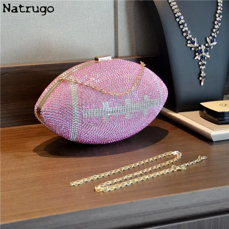 Diamond Evening Clutch Purse Bag Bridal Bling Football Shape Handbag Trendy Fashion One-shoulder Lady Rhinestone Box Case