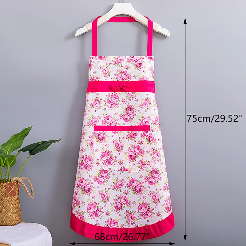 Cotton Canvas Floral For Women\'S Kitchen Oilproof Apron With Pockets And Adjustable Waist Belt Waterproof Sleeveless Bib Apron