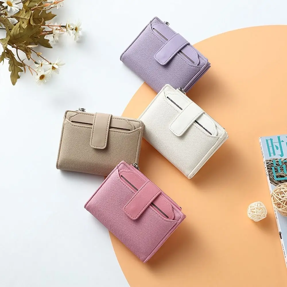 

New PU Leather Short Wallet Solid Color Folding Coins Purses Wallet Short Fashionable Card Bag Women