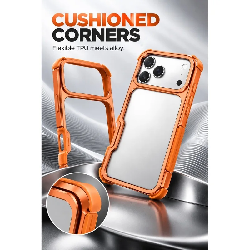 Aluminum Alloy Bumper Case For IPhone 17 Pro Max, Open Back Phone Cover With TPU Corner Cushions And Textured Side Grips For  08