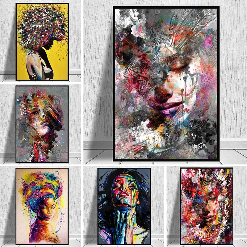 Graffiti-Kunst, abstrakte Mädchen-Leinwandgemälde, Drucke, Wandkunst, Poster und Drucke, moderne Pop-Art-Bilder für Wohnzimmer-Dekoration