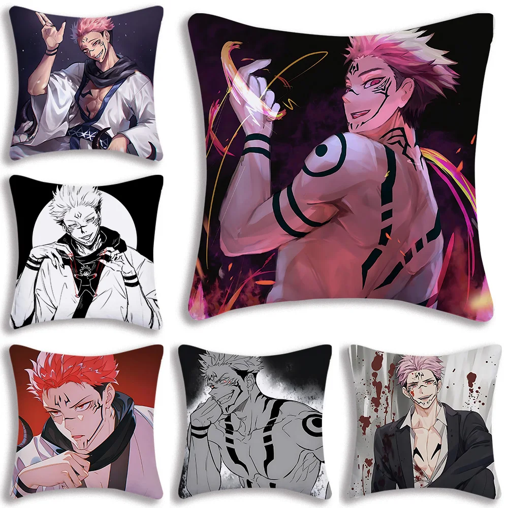 Jujutsu Kaisen Ryomen SukunaS Pillow Covers Cartoon Sofa Decorative Home Double-sided Printing Short Plush Cute Cushion Cover