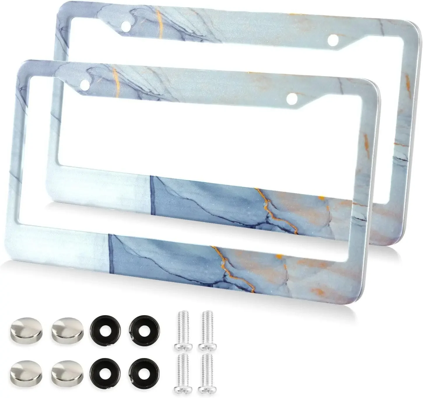 Abstract Marble Pattern Car License Plate Frame 2 Pack License Plate Holder with 2 Holes Car Tag Frame for Women Men US Vehicles