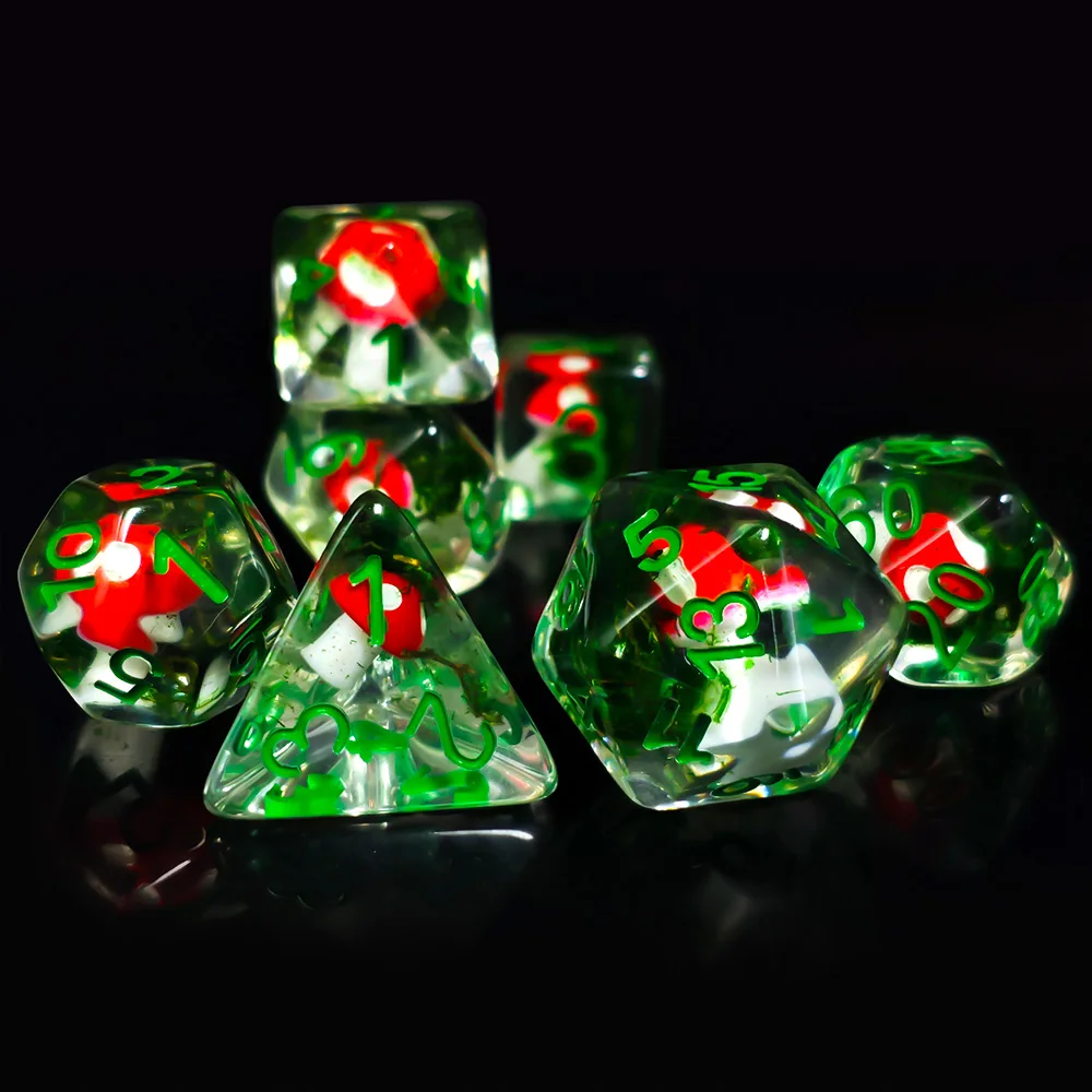 7 قطعة/المجموعة DND النرد الراتنج الشفاف لطيف الفطر نرد متعدد السطوح للعب الأدوار الجدول بطاقة RPG مجلس اللعبة