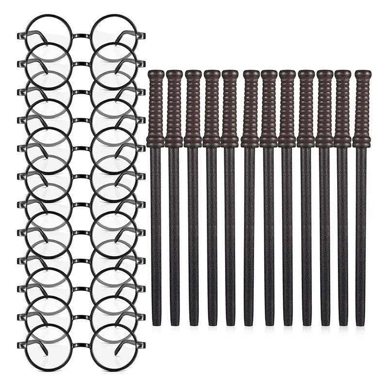 24 pçs lápis de varinha e óculos assistente festa favores, assistente fontes de festa tema suprimentos de aniversário para adolescentes meninos crianças