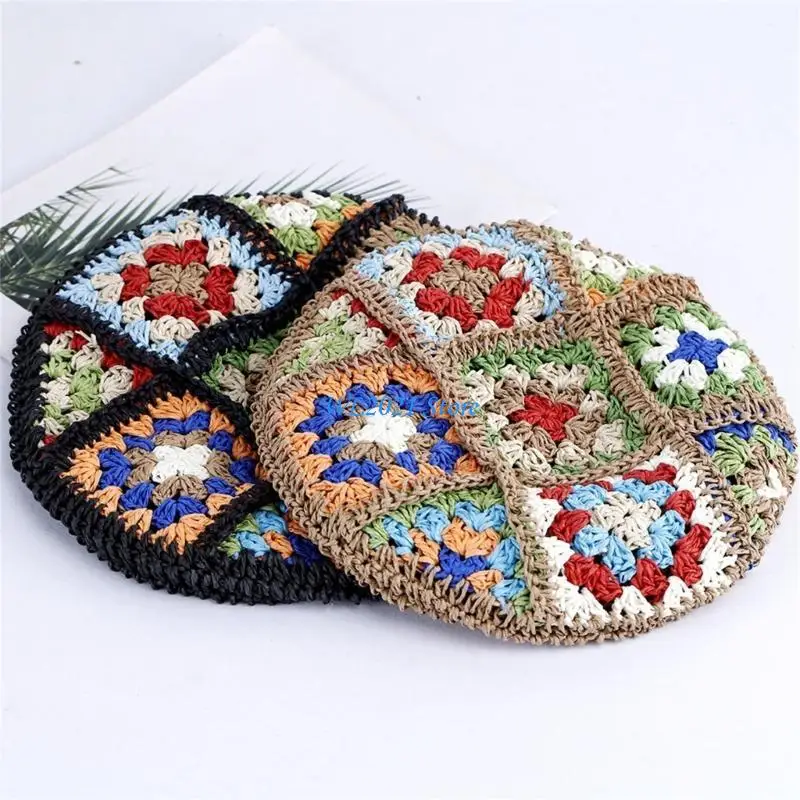 

G5GC Painter Hat Crocheted Granny-square Outdoor Leisure Hat for Daily Wear