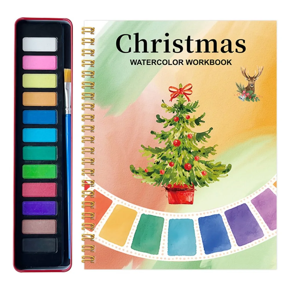 Buku Kerja Cat Air Ramah Pemula dengan Kuas Cat dengan Set Cat 12 Warna Buku Cat Air Panduan Melukis Langkah demi Langkah