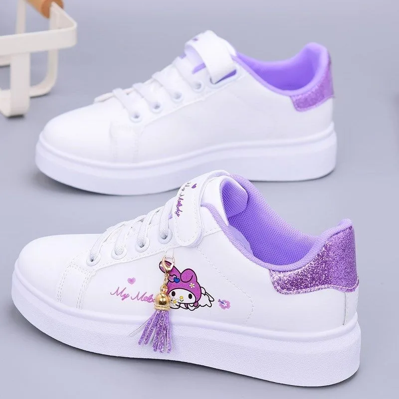 Sanrio cute anime cartoon My melody Kuromi children\'s shoes leather white shoes girls flat running shoes casual sneakers gift