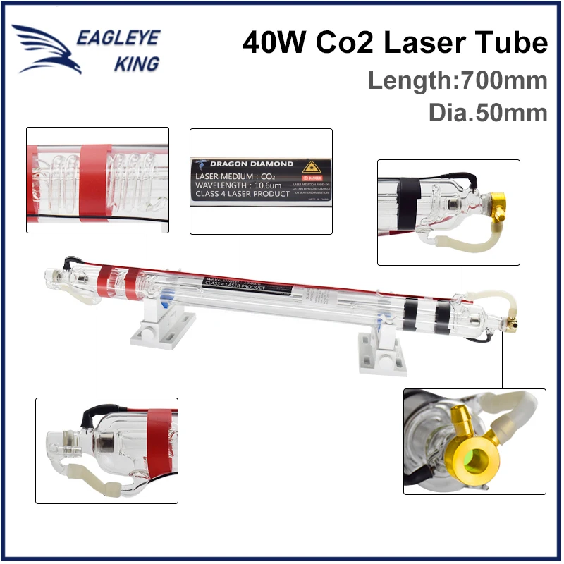 High Laser Power 40W Co2 Tube Diameter 50mm Length 700mm Metal Head For Engraver Cutting Machine 2023 New Type