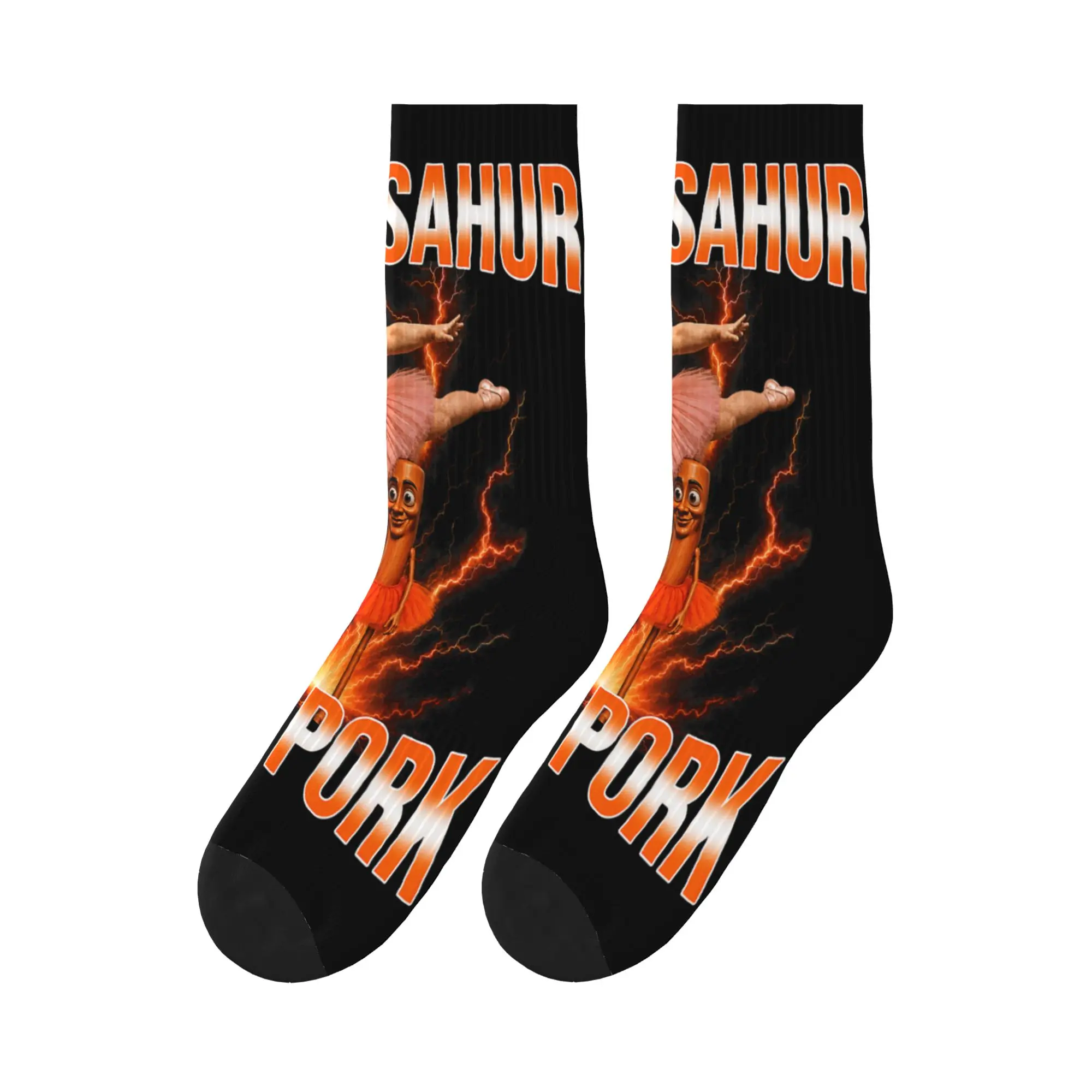 Women Men Socks Funny John Pork and Tung Tung Tung Sahur Dance Humor Meme Stockings Anti Socks Autumn Graphic Running Socks