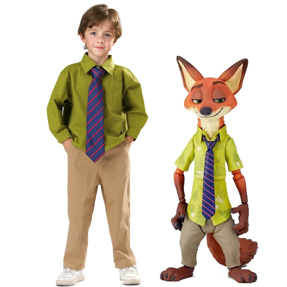 Tenue verte de renard pour enfants, costume d'Halloween, réparation de renard, fête d'élan, animal, ville, garçons