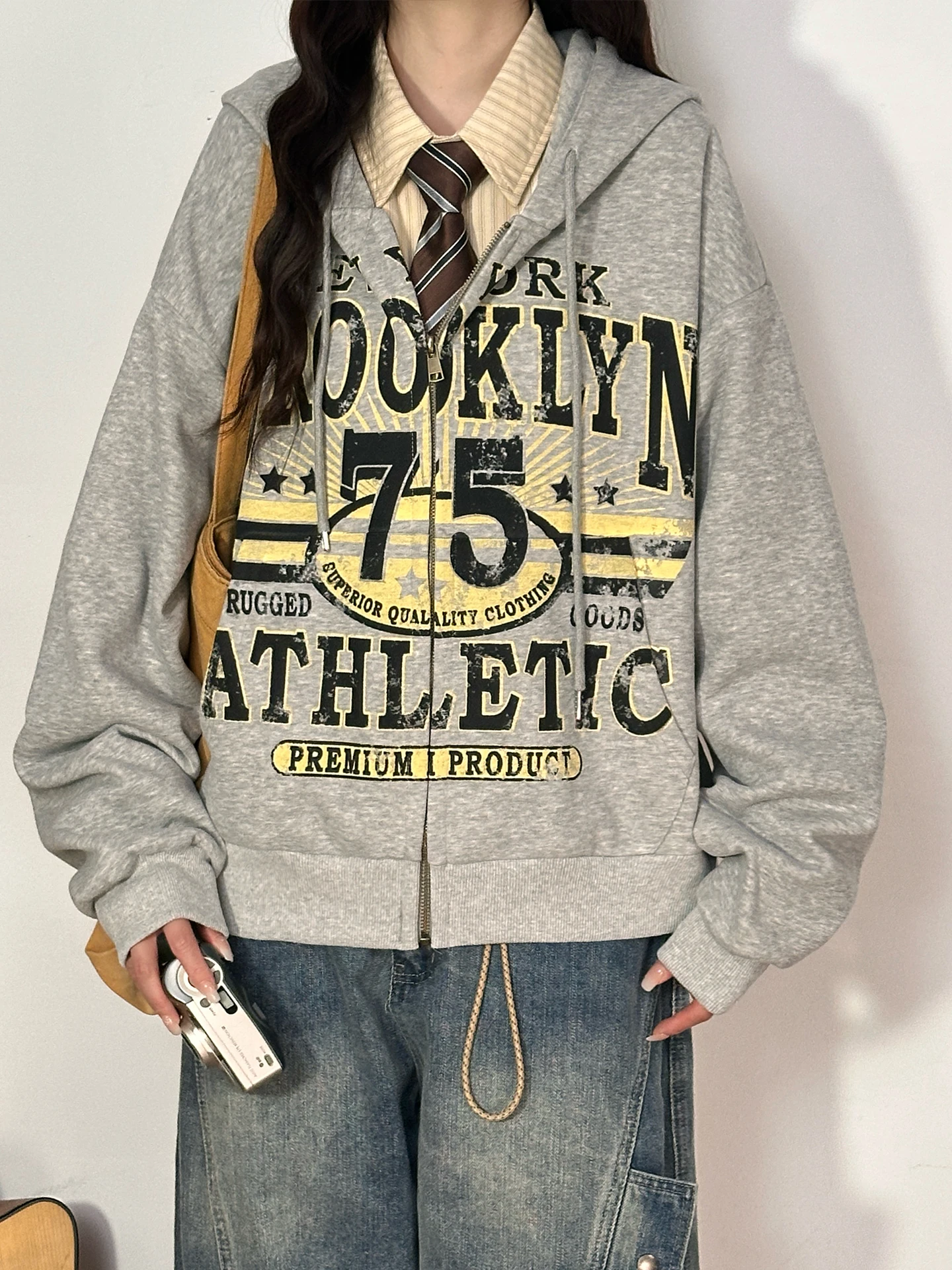 

Ретро-кардиган в американском стиле, женская свободная верхняя одежда из хлопка, модная уличная одежда с принтом для весеннего сезона