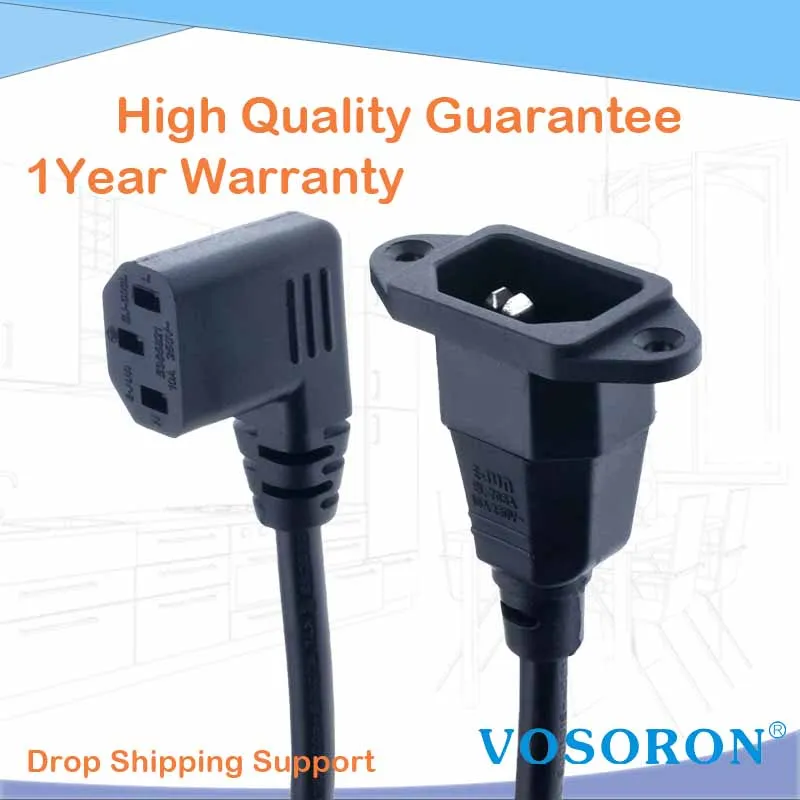 IEC320 C14 to C13 Extension cord,C14 with screw holes and C13 Short,60cm lenght.Drop shipping availables