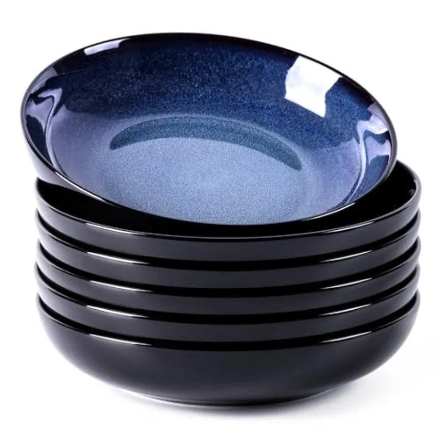 

Большие керамические миски для пасты 38 унций (9,0 дюймов) с реактивной глазурью, пригодные для использования в микроволновой печи, посудомоечной машине и духовке, широкие сервировочные миски