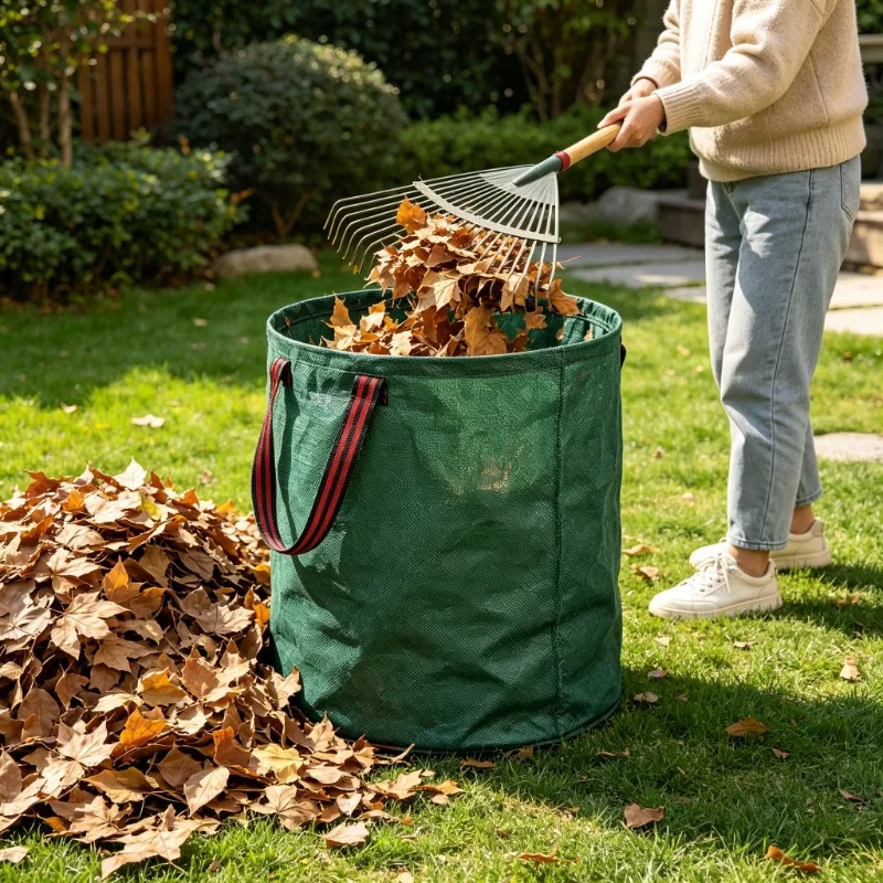 1PC Semi Circular Garden Leaf Bag Large Capacity Foldable Dustpan Type Outdoor Yard Leaf Collection Bag Garbage Bags