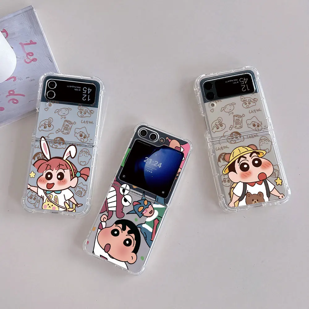 Funny Anime Crayons Shins-chans Phone Case for Samsung Galaxy Z Flip 3 4 Z Flip 5 6 Z Fold 4 5G PC Soft Anti-fall Back Cover