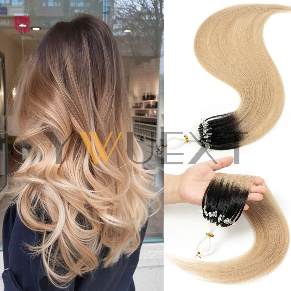 Micro Loop Hair Extensions 16'' 20'' Real Natural Straight Micro Ring Link Hair 50pcs Loop Ring Human Hair Extension 30g/pack