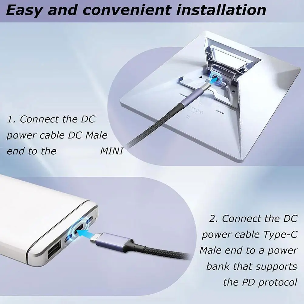 Connectable Power Bank Typec To DC For Starlink Mini 1.8m Nylon Power Cable Compatible With Multiple Types Of Device Interfaces