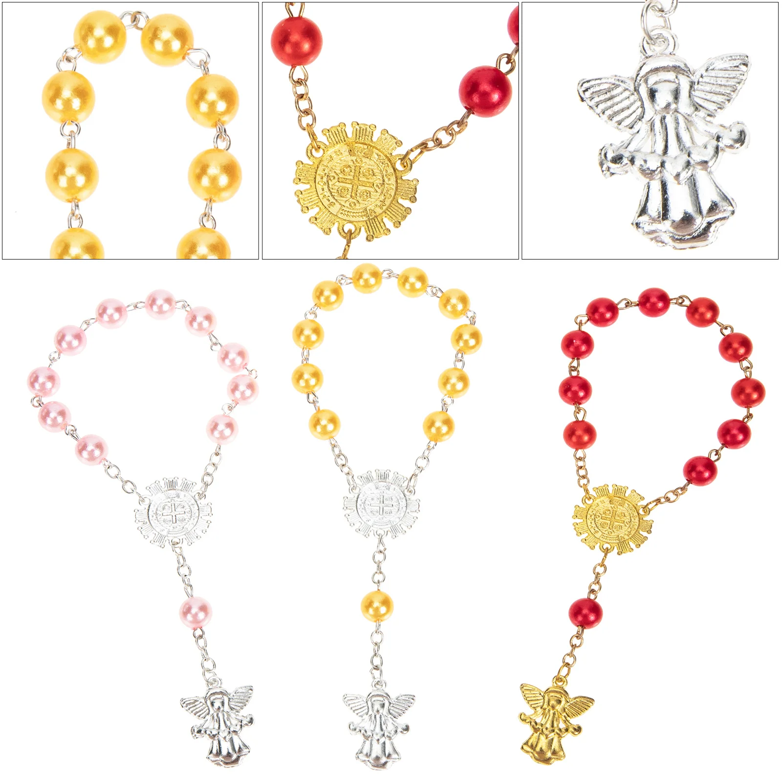 

3Pcs Rosary Bracelet Angel Charm Minimalist Religious Wristband Stylish Wrist Chain Baby Shower Gift Office Travel Accessory